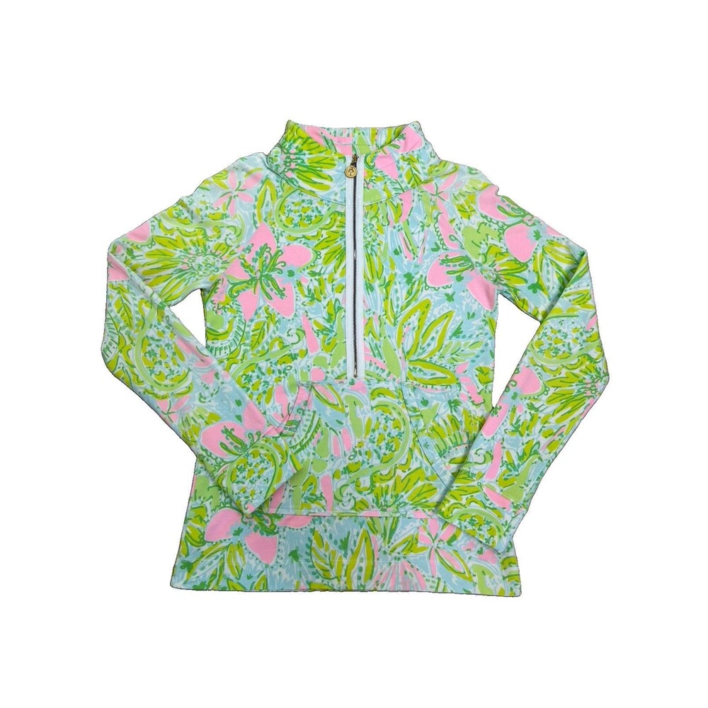 Lilly Pulitzer Skipper Popover Pullover Size XS Green & Pink Tropical Floral